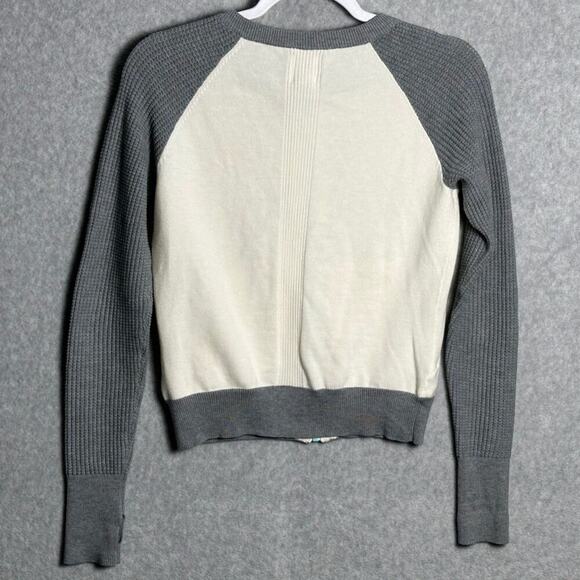 Title Nine Sz XS Full Zip Mobetta 70 Sweatshirt Thermal Sleeves Gray Cream cozy - Picture 2 of 10